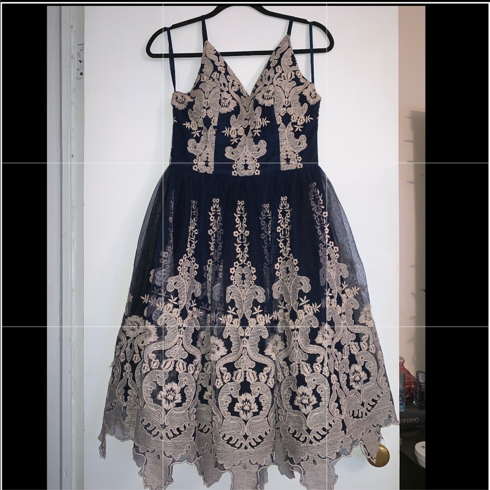 Chi Chi London Navy and Cream Tulle Dress